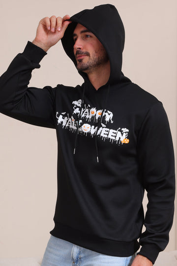Sudaderas familiares con capucha con estampado de texto de Halloween negro